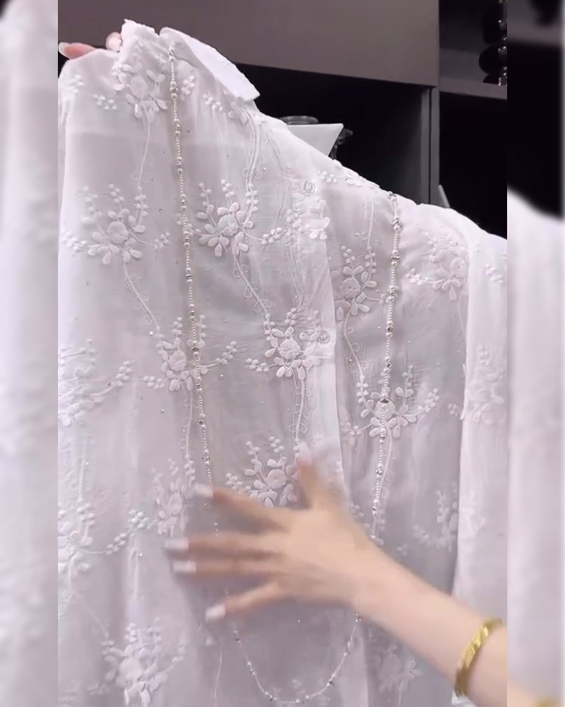 Leah | Elegant White Embroidered Blouse with Drop Shoulders