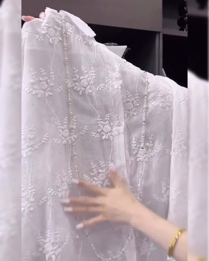 Leah | Elegant White Embroidered Blouse with Drop Shoulders