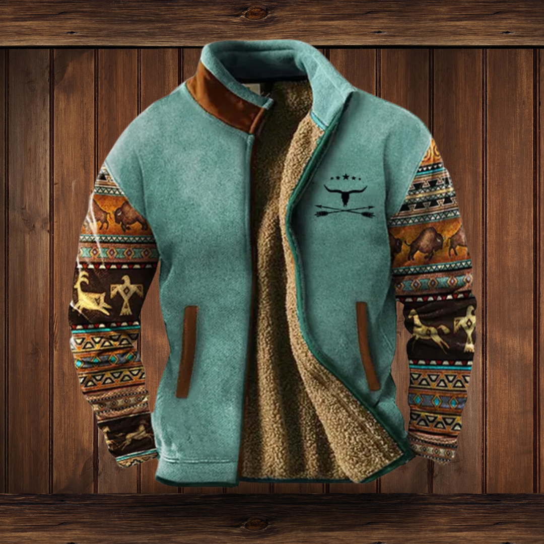 Jaxon | Stylish Southwestern Fleece Jacket With Native Print Sleeves