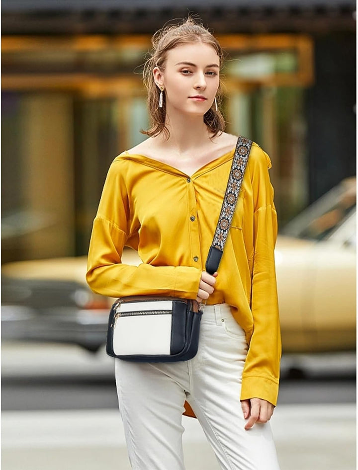 Phoebe | Elegant White Leather Crossbody Bag With Embroidered Strap
