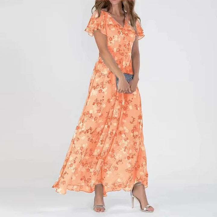 Margot | Elegant V-Neck Flutter Sleeve Floral Maxi Dress