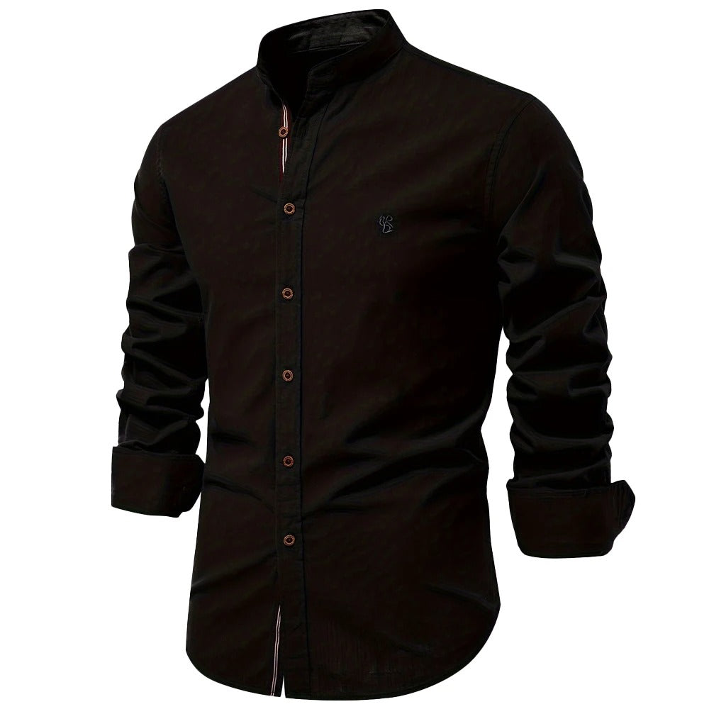 Evy | Stylish Men's Light Blue Mandarin Collar Cotton Shirt