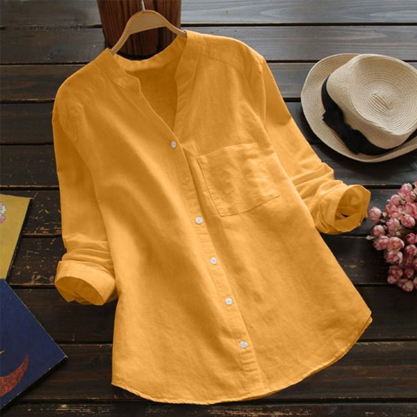 Women's White Linen Cotton Button Up Shirt Long Sleeve Casual Blouse