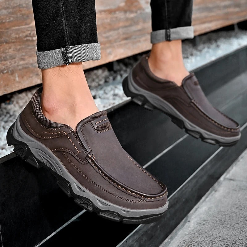 Kai | Sleek Brown Leather Slip-On Loafers For Men
