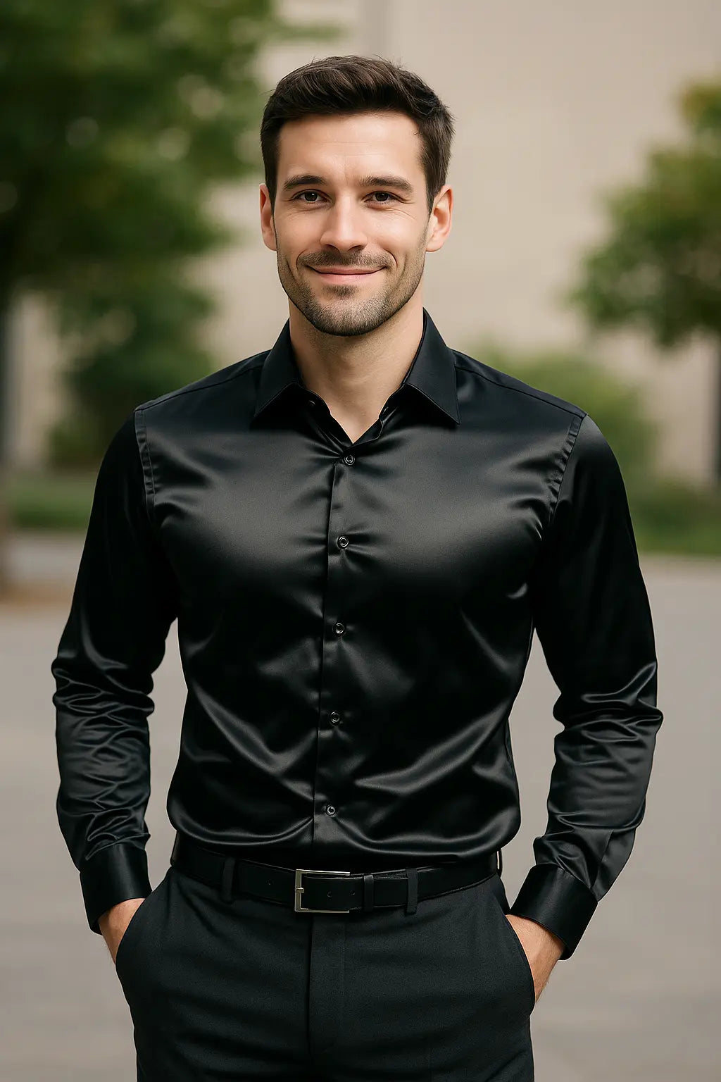 Tillie | Elegant Gold Satin Long Sleeve Formal Dress Shirt Men