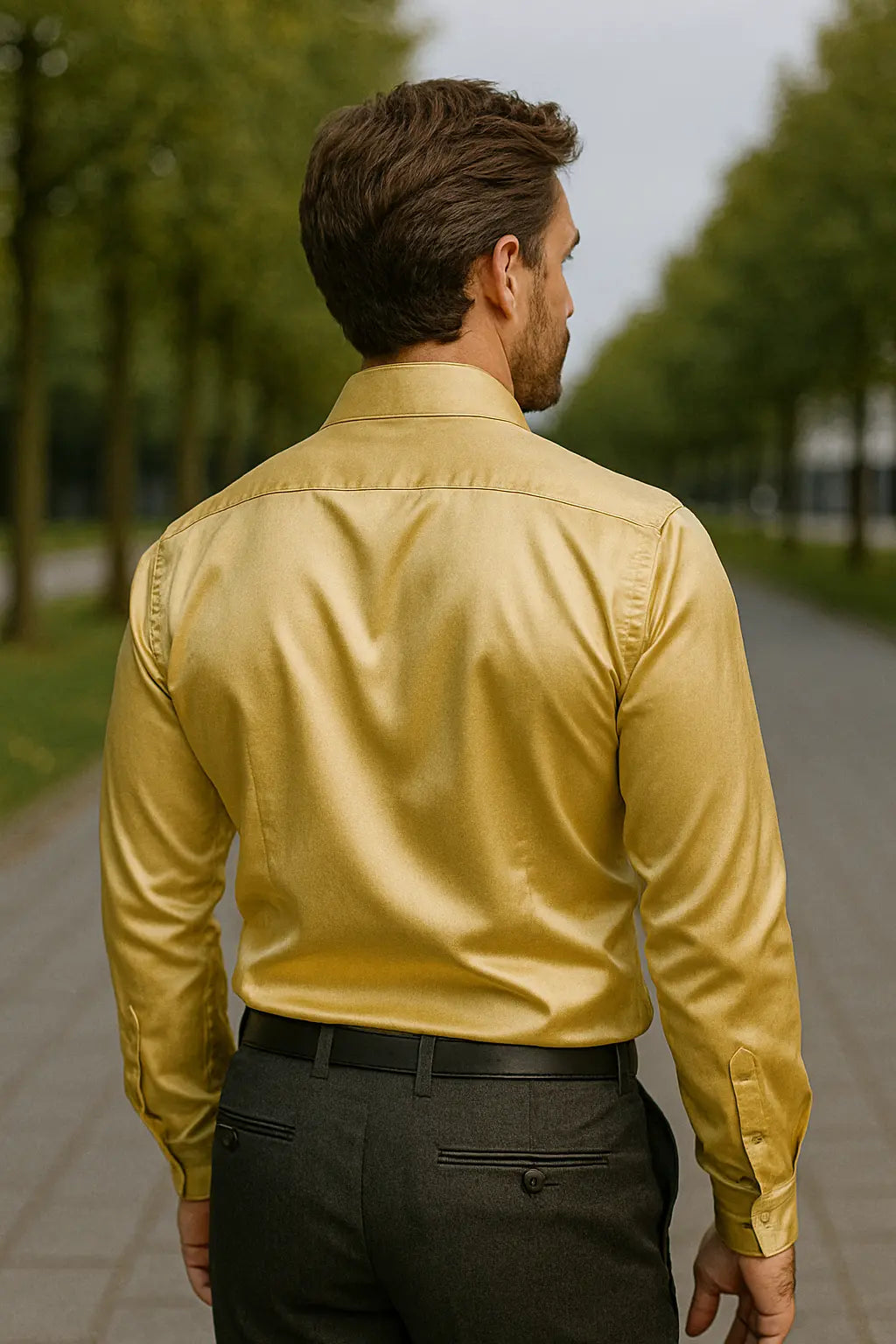 Tillie | Elegant Gold Satin Long Sleeve Formal Dress Shirt Men