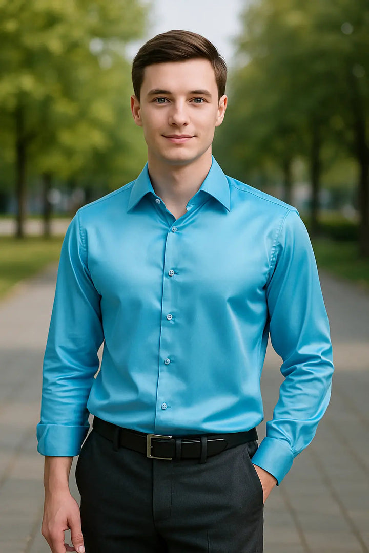 Tillie | Elegant Gold Satin Long Sleeve Formal Dress Shirt Men