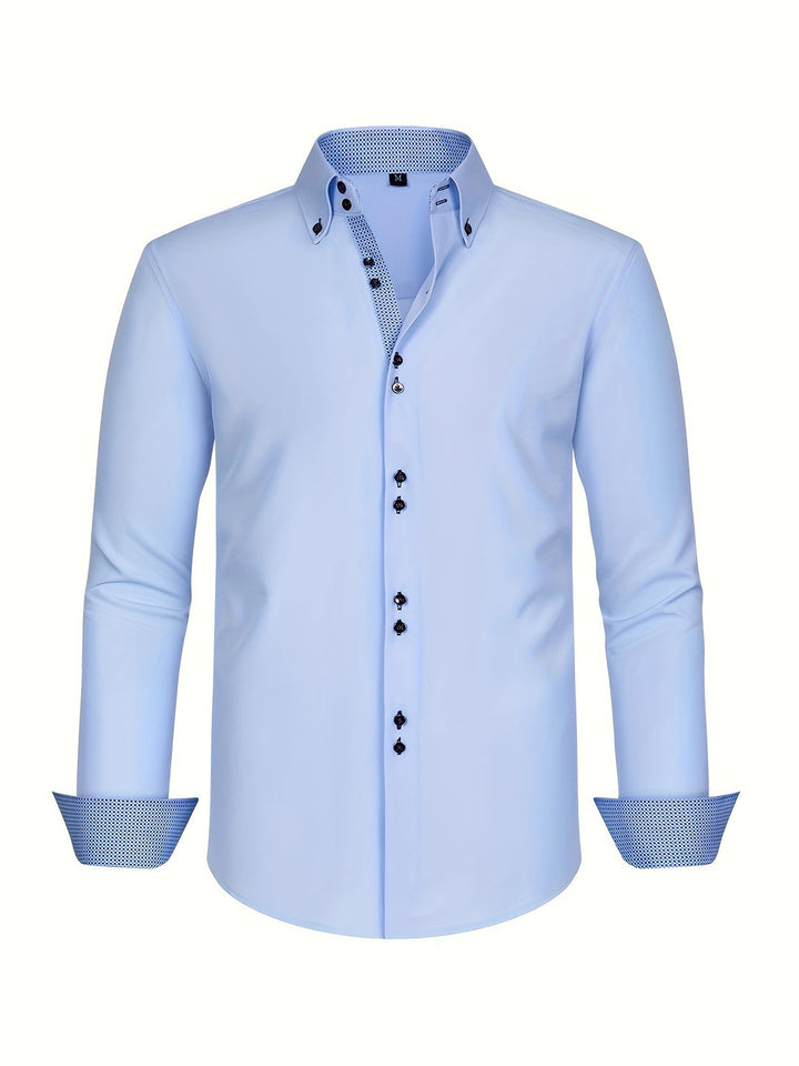 Tillie | Elegant Double Collar Long Sleeve Button Up Shirt