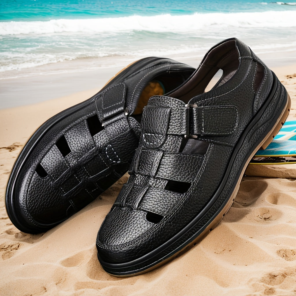 Tilly | Sleek Black Leather Fisherman Sandals For Men