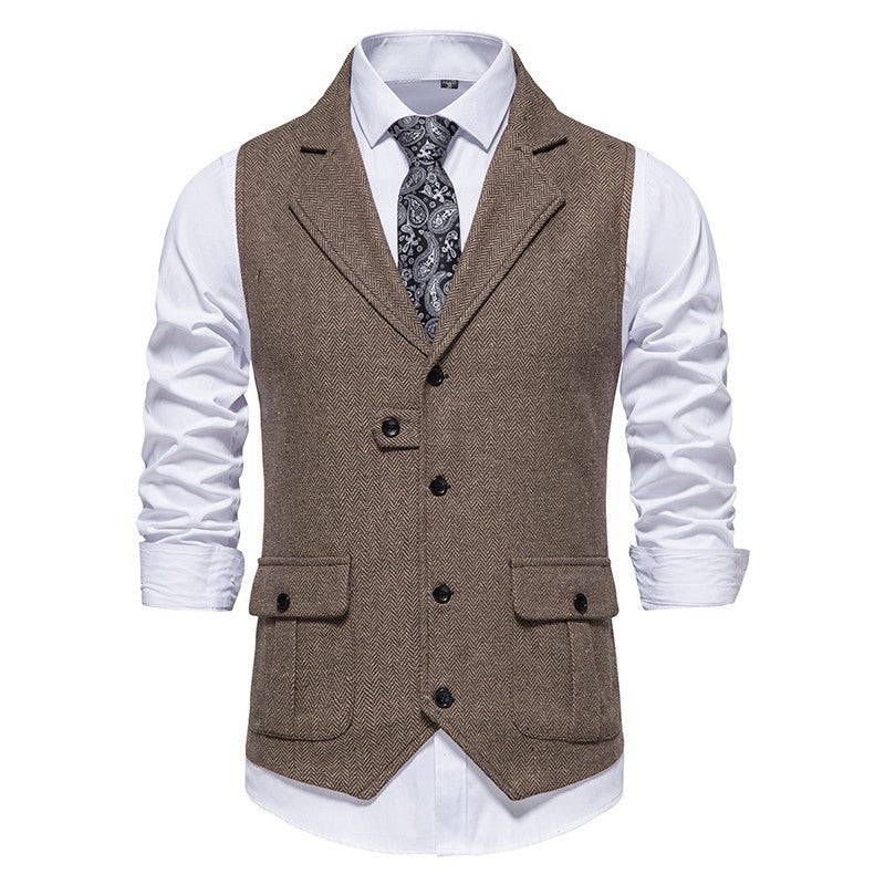 Tillie | Elegant Brown Herringbone Formal Vest For Men