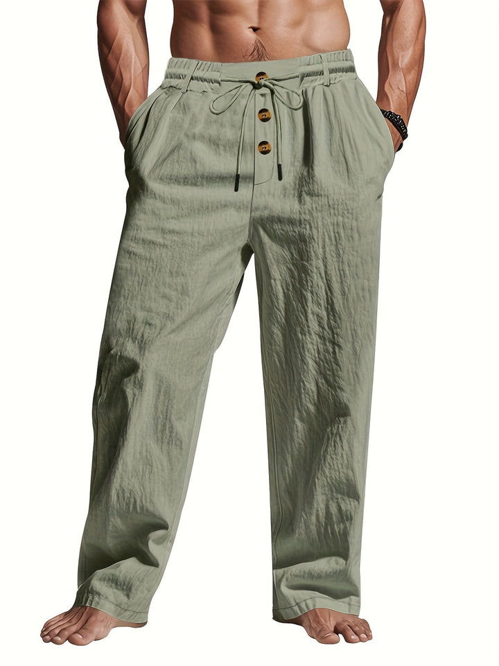 Eliza | Stylish Drawstring Linen Pants With Button Details