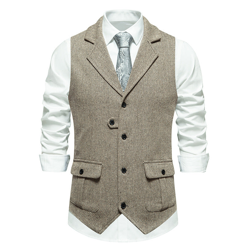 Tillie | Elegant Brown Herringbone Formal Vest For Men