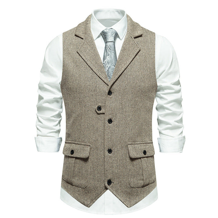 Tillie | Elegant Brown Herringbone Formal Vest For Men