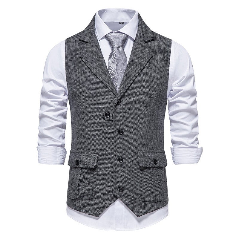 Tillie | Elegant Brown Herringbone Formal Vest For Men