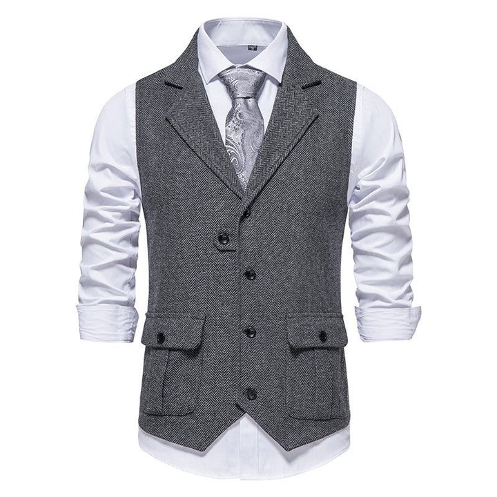 Tillie | Elegant Brown Herringbone Formal Vest For Men