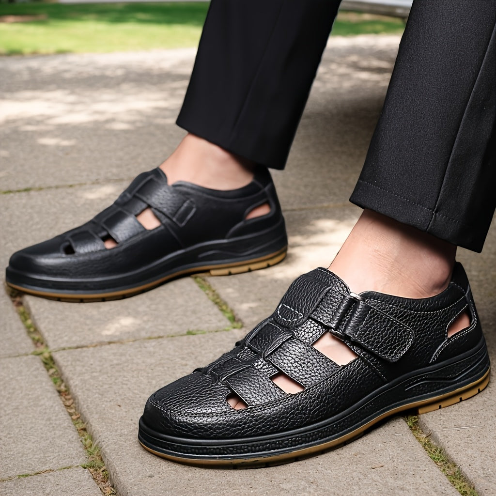 Tilly | Sleek Black Leather Fisherman Sandals For Men