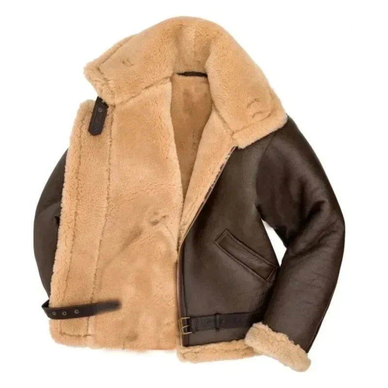 Tilly | Stylish Sherpa Lined Aviator Leather Jacket