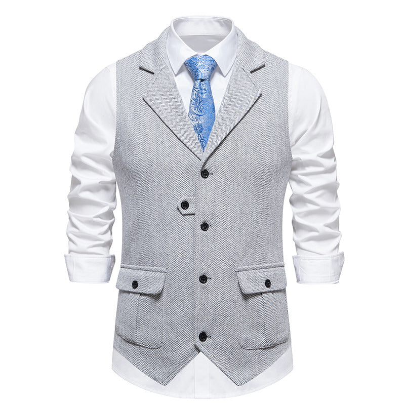 Tillie | Elegant Brown Herringbone Formal Vest For Men