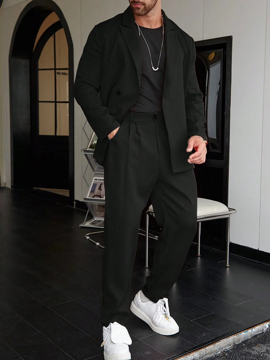 Tillie | Elegant Single Breasted Peak Lapel Slim Fit Suit Men