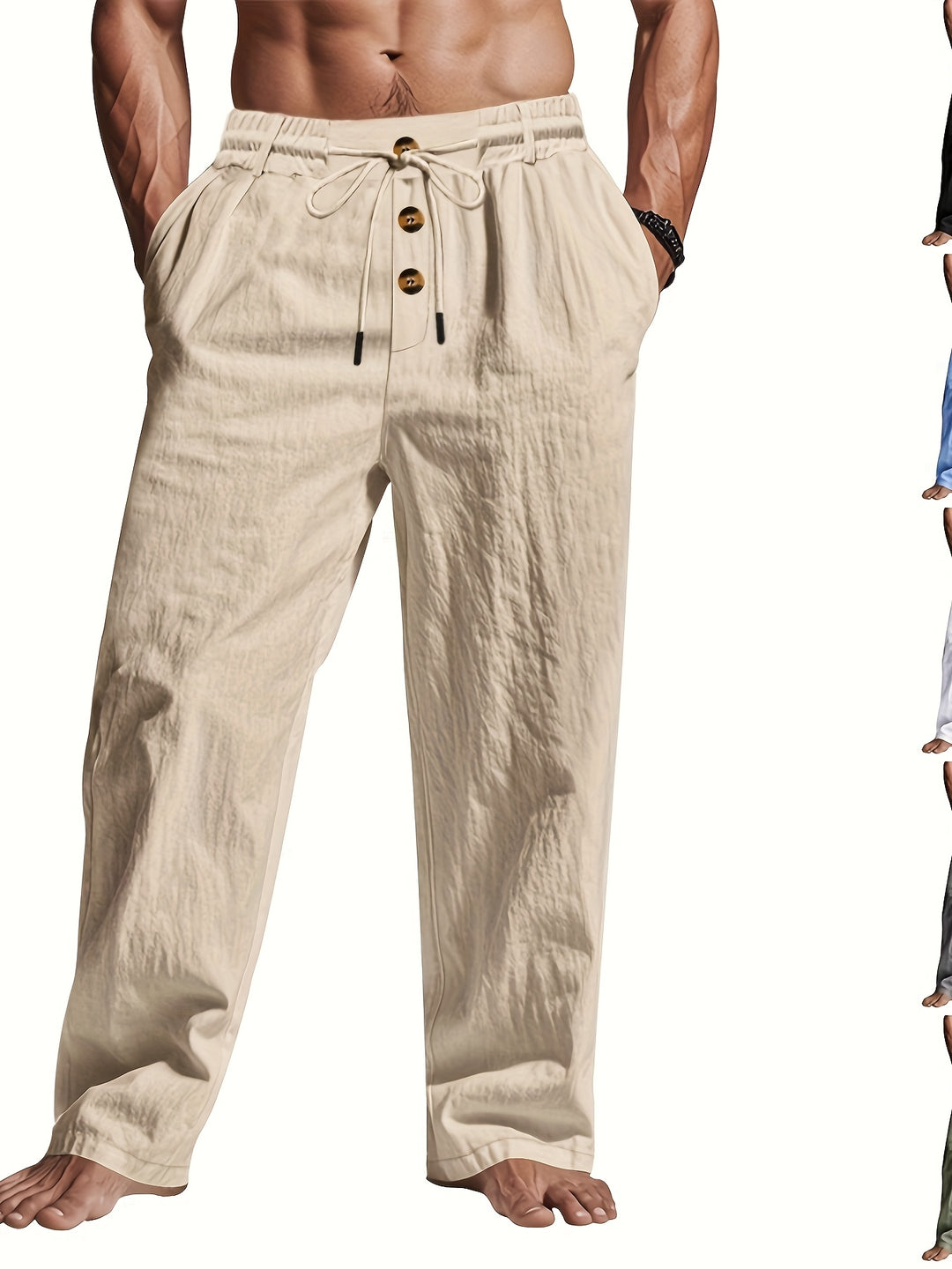 Eliza | Stylish Drawstring Linen Pants With Button Details