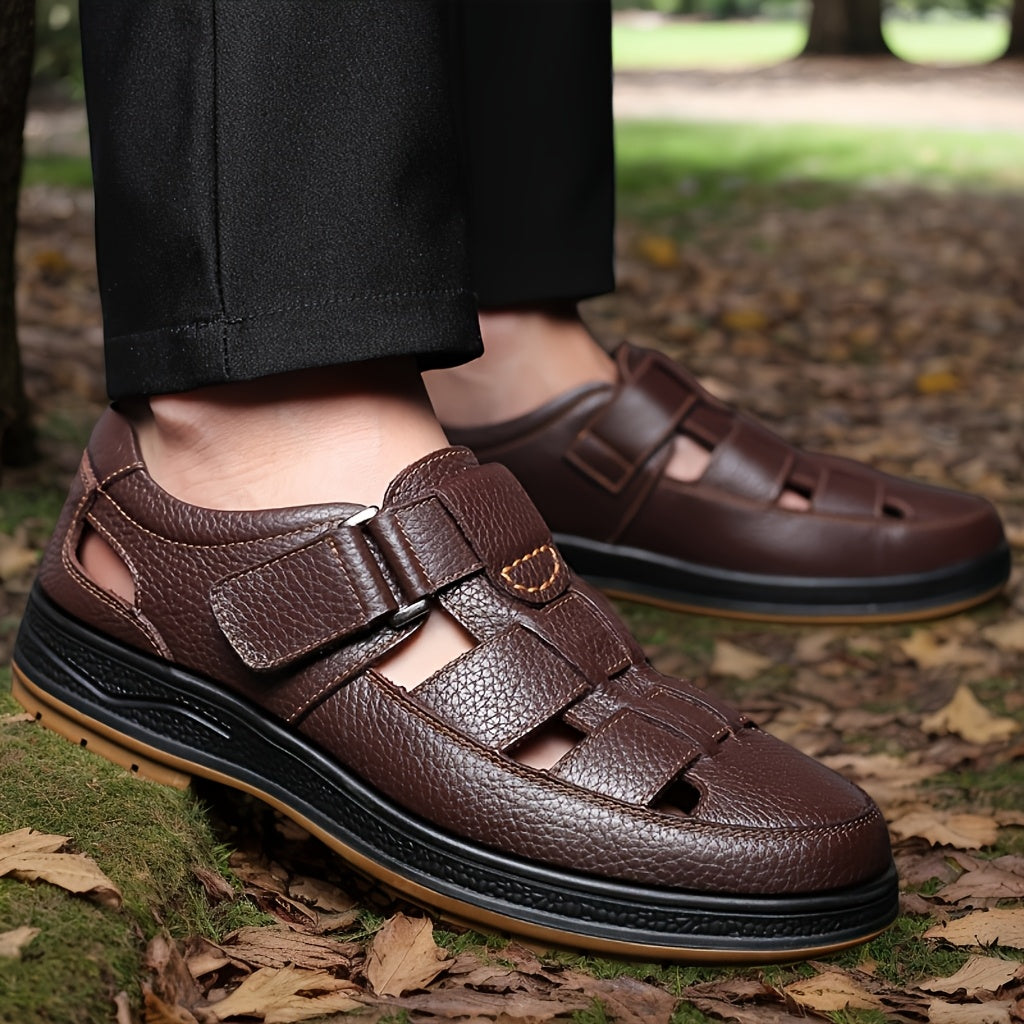 Tilly | Sleek Black Leather Fisherman Sandals For Men