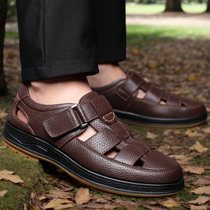 Tilly | Sleek Black Leather Fisherman Sandals For Men