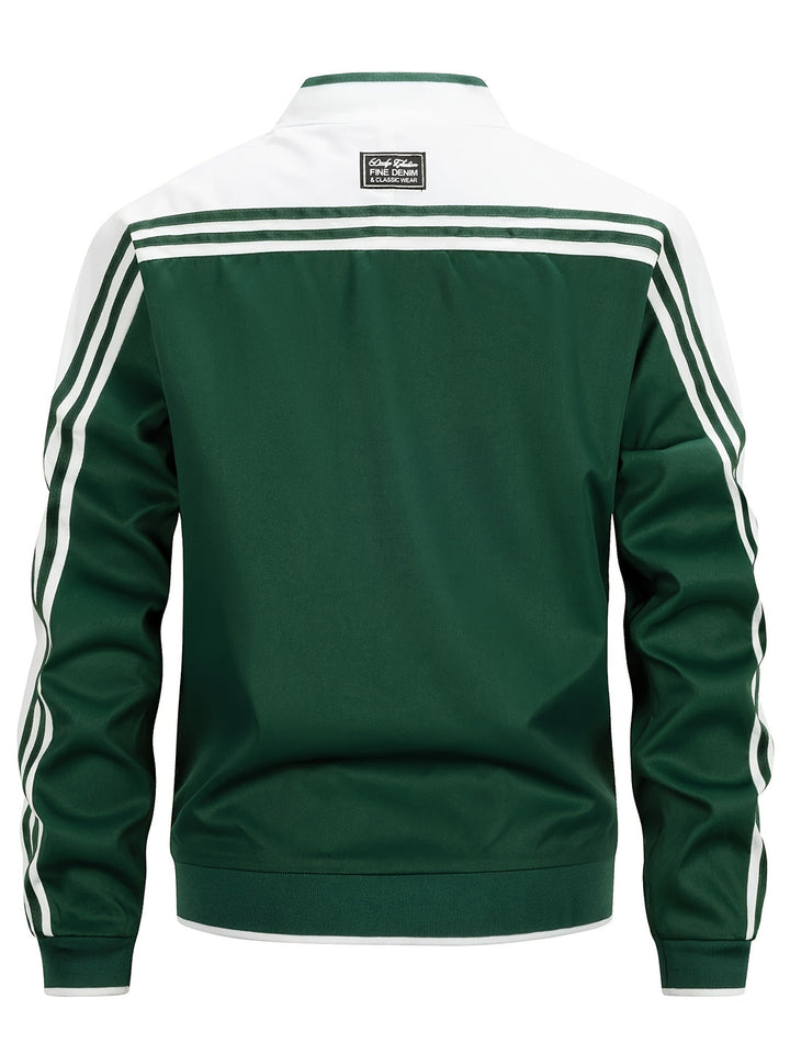 Tilly | Stylish Green Track Jacket With Striped Sleeves