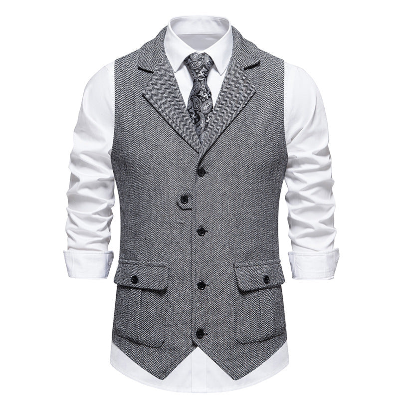 Tillie | Elegant Brown Herringbone Formal Vest For Men