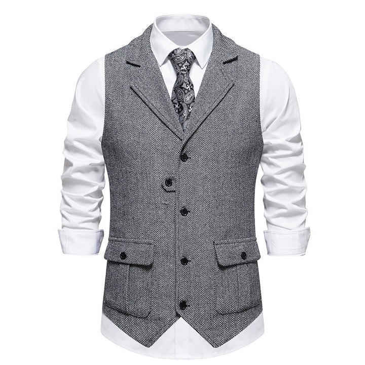 Tillie | Elegant Brown Herringbone Formal Vest For Men