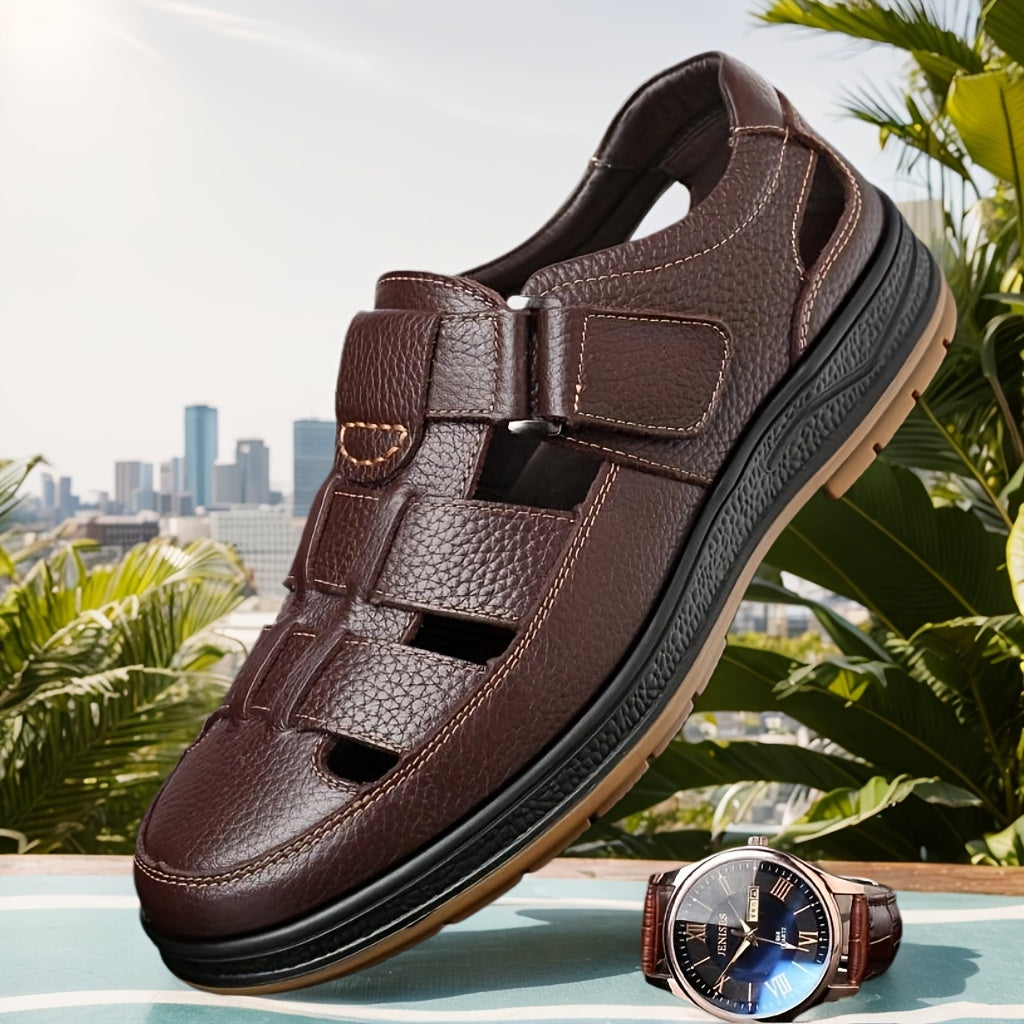 Tilly | Sleek Black Leather Fisherman Sandals For Men