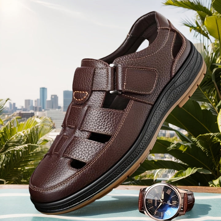 Tilly | Sleek Black Leather Fisherman Sandals For Men