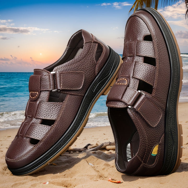 Tilly | Sleek Black Leather Fisherman Sandals For Men