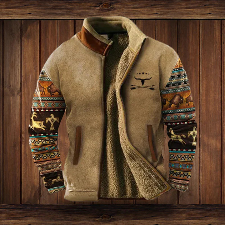 Ruby | Vintage Sherpa Lined Winter Jacket With Aztec Sleeves