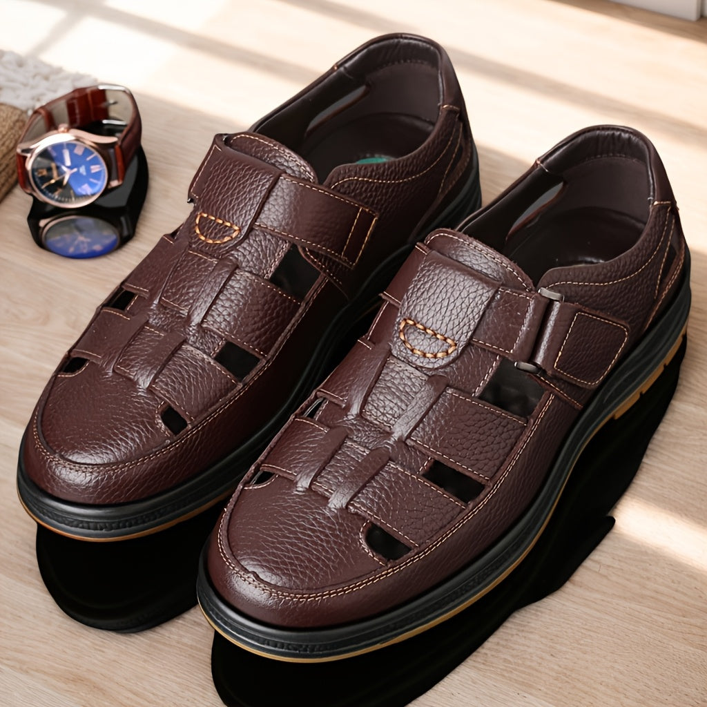 Tilly | Sleek Black Leather Fisherman Sandals For Men