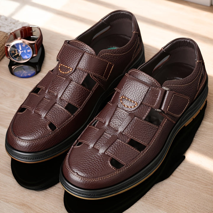Tilly | Sleek Black Leather Fisherman Sandals For Men