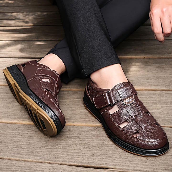 Tilly | Sleek Black Leather Fisherman Sandals For Men