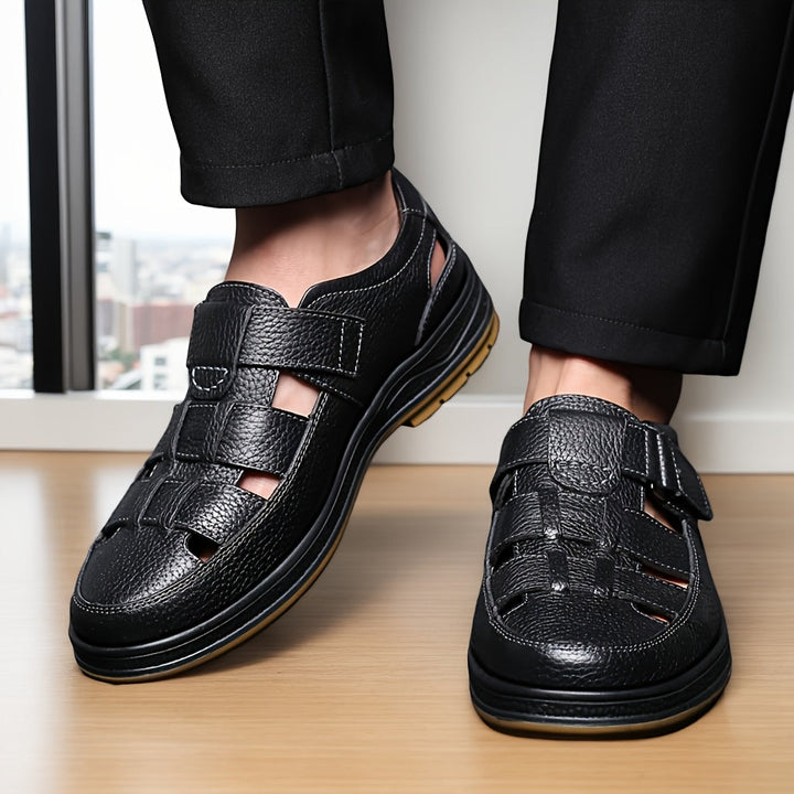 Tilly | Sleek Black Leather Fisherman Sandals For Men