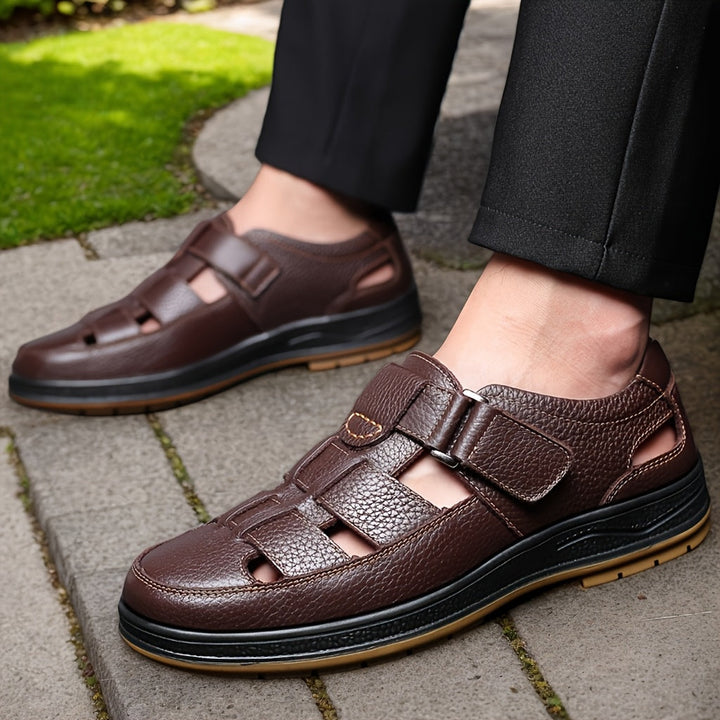 Tilly | Sleek Black Leather Fisherman Sandals For Men