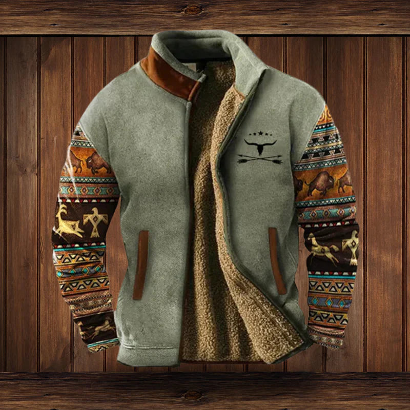 Ruby | Vintage Sherpa Lined Winter Jacket With Aztec Sleeves