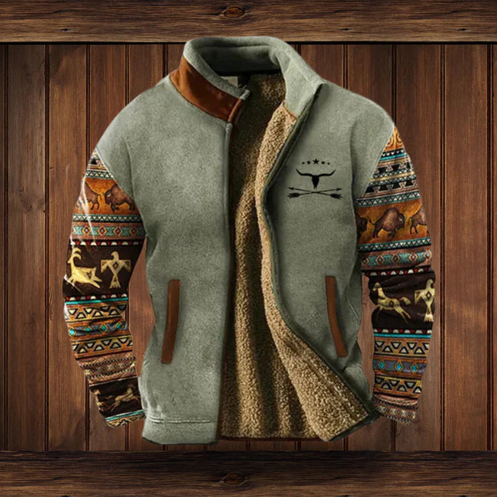 Ruby | Vintage Sherpa Lined Winter Jacket With Aztec Sleeves