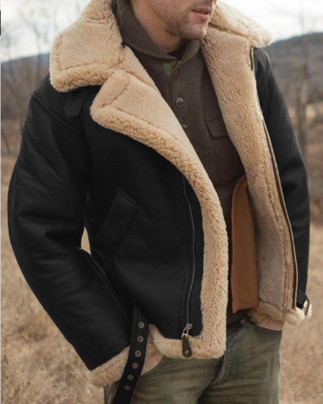 Tilly | Stylish Sherpa Lined Aviator Leather Jacket