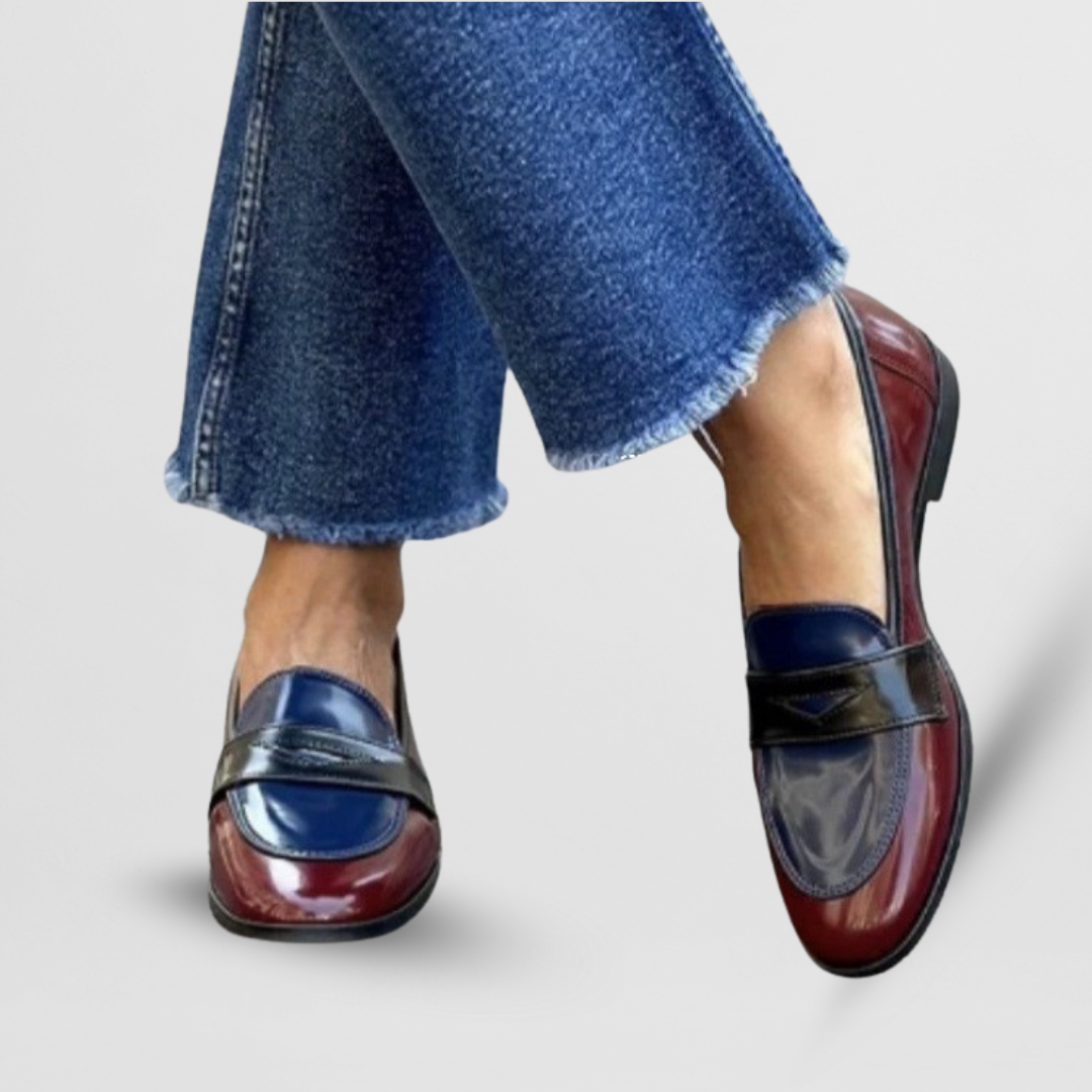 Valentina | Chic Navy Blue Penny Loafers With Cream Accents