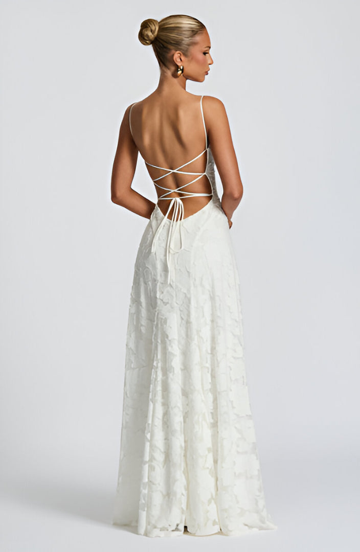 Eva | Elegant Lace Corset Maxi Dress With Spaghetti Straps