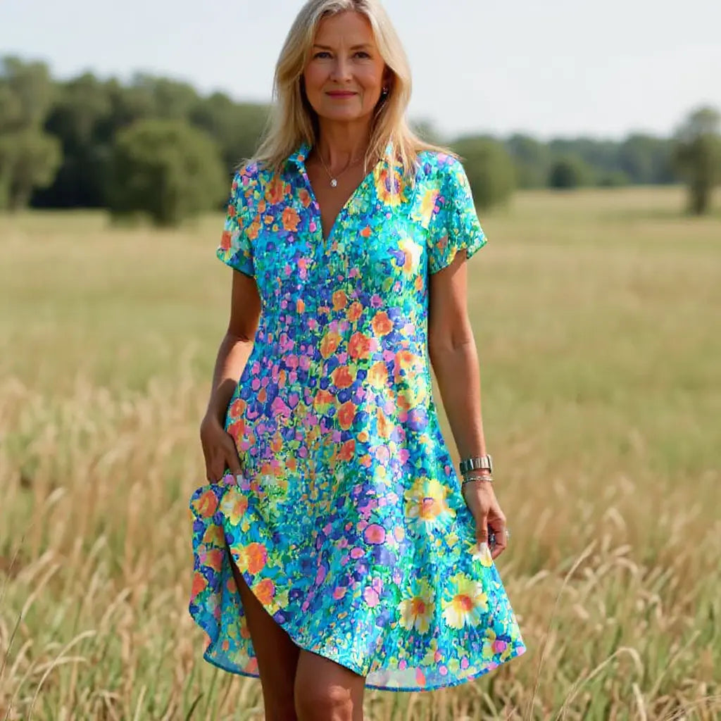 Phoebe | Stylish Floral Print V-Neck Summer Dress