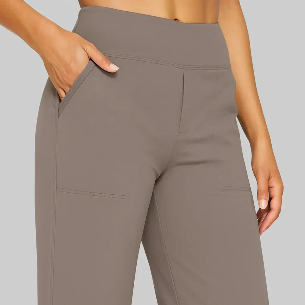 Calista | Elegant High Waisted Wide Leg Jersey Trousers