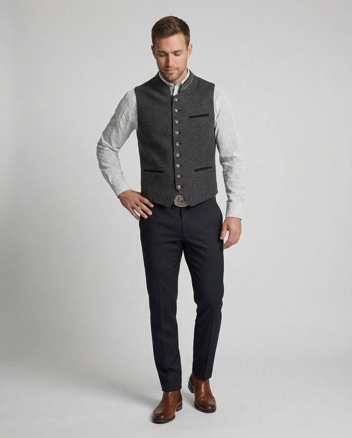 Joaquin | Traditional Gray Stand Collar Button-Up Vest
