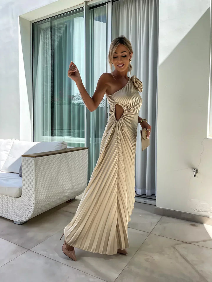 Isabella | Chic One Shoulder Pleated Midi Dress