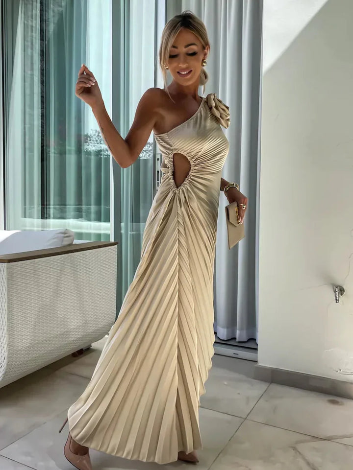 Sybil | Elegant One-Shoulder Pleated Midi Dress