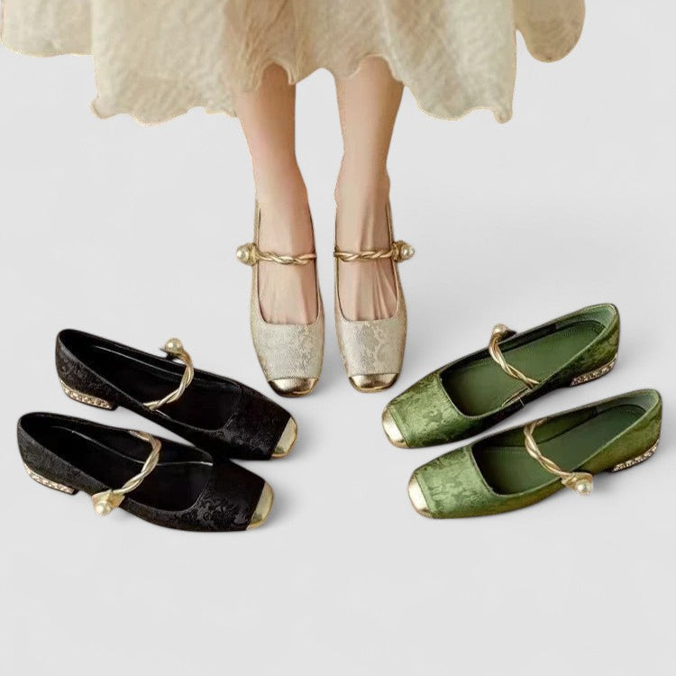 Tabitha | Chic Pearl Embellished Mary Jane Block Heel Shoes