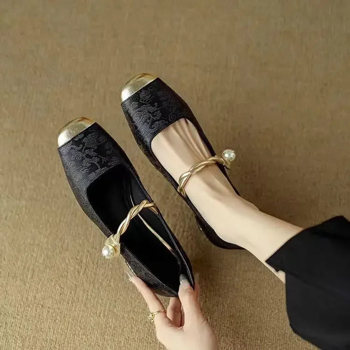 Naila | Elegant Pearl Strap Mary Jane Low Heel Pumps
